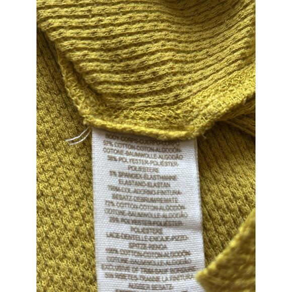 Free People L Kombucha Cuff Yellow Embroidered Boho Waffle Thermal Top FLAW - Picture 7 of 11
